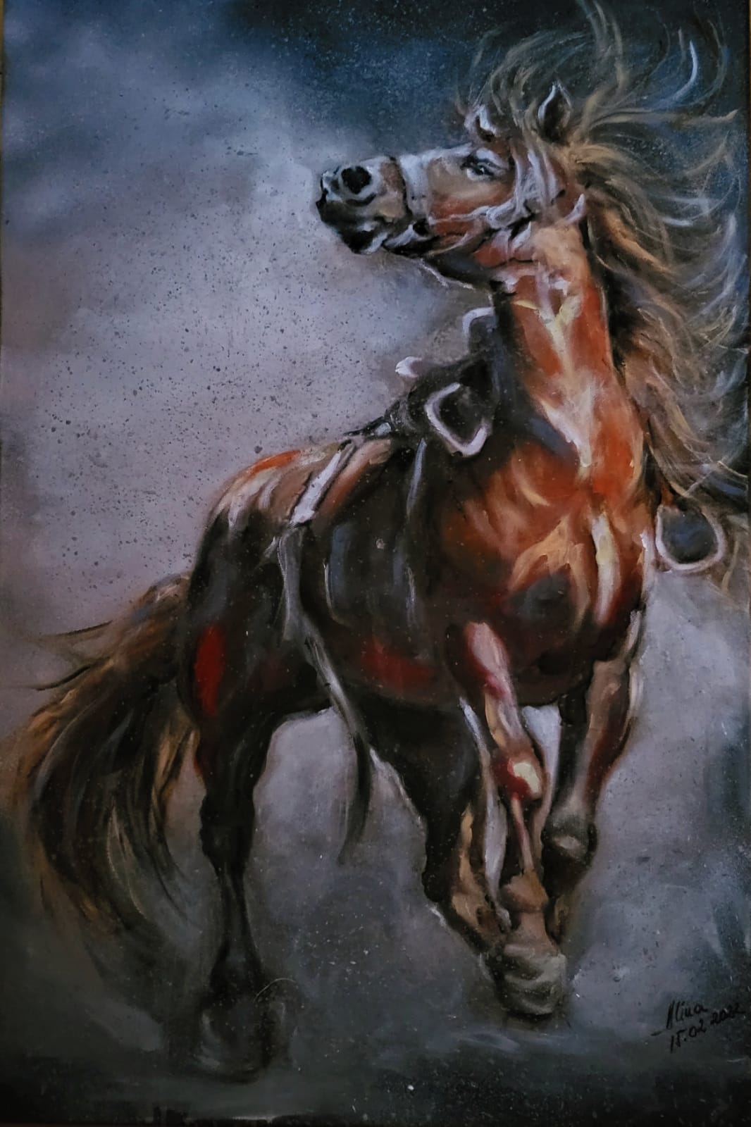 ArteDiAlina.com painting: Riding in the Rain ....